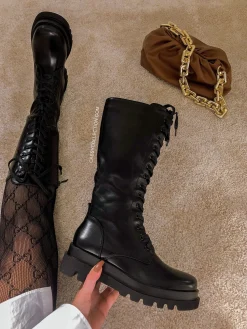 Sale CASSY Bottes Chunky Noires A Lacets