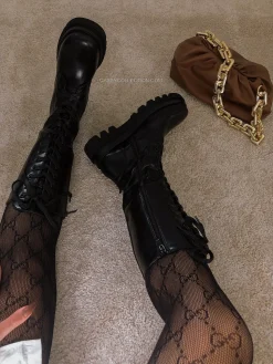 Sale CASSY Bottes Chunky Noires A Lacets