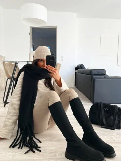 Store CASSY Bottes Style Chaussette Noires En Maille A Semelle Chunky