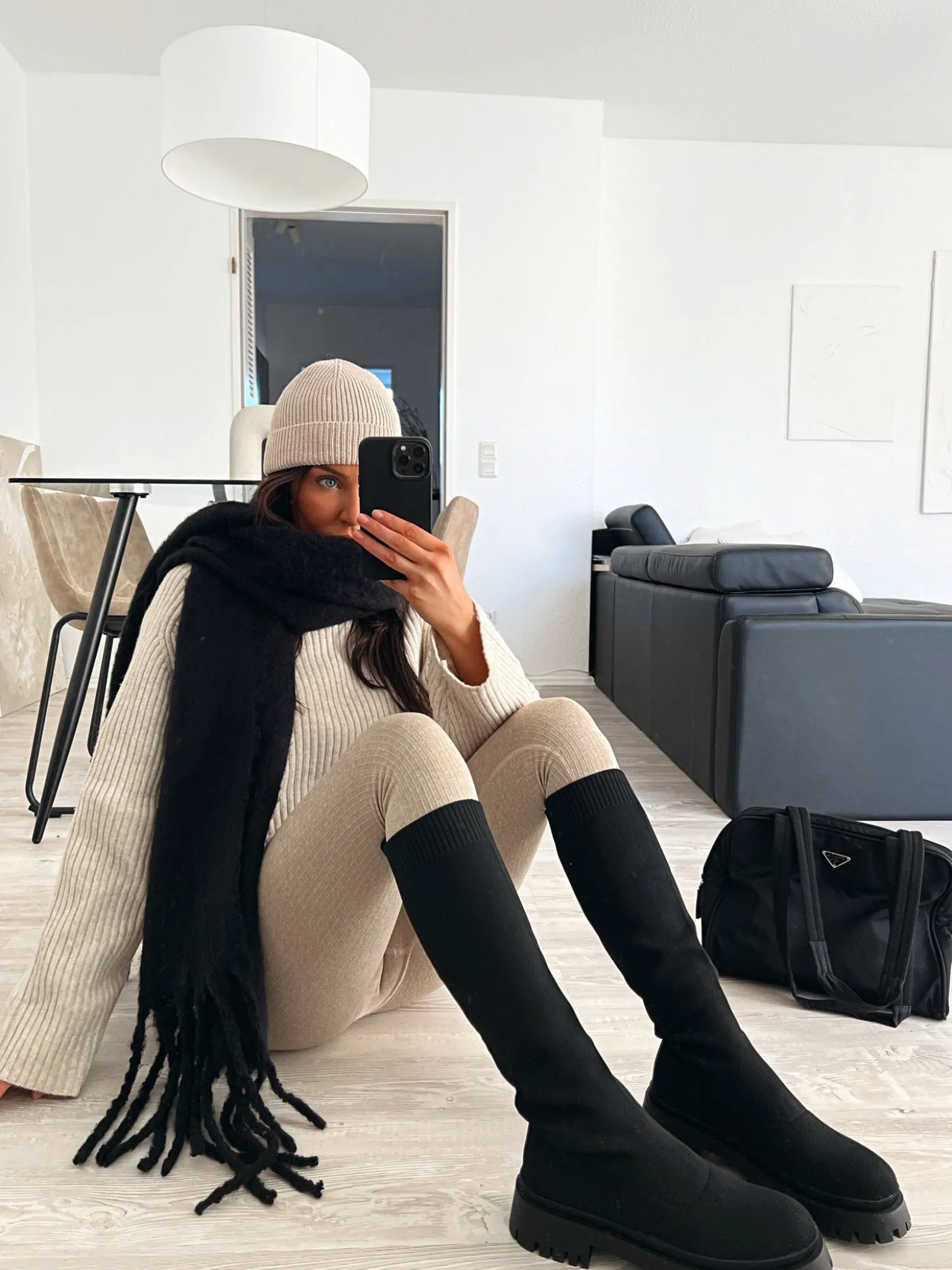 Store CASSY Bottes Style Chaussette Noires En Maille A Semelle Chunky