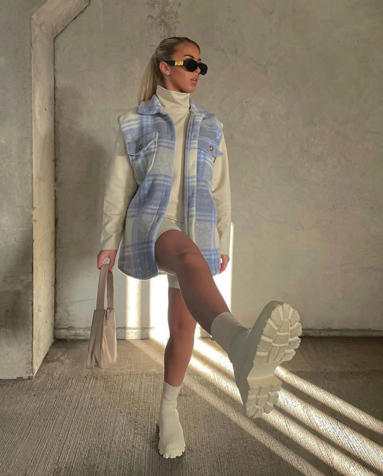 New CASSY Bottines Chaussettes Beiges En Maille A Semelle Chunky