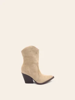 Best CASSY Hailey - Bottes Santiags A Talon Et Bout Pointu En Suedine Beige Style Cowboy