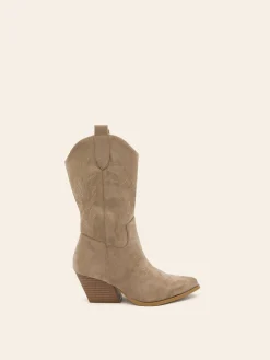Sale CASSY Hailey - Bottines Santiags A Talon Et Bout Pointu En Suedine Kaki Style Cowboy