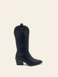 Outlet CASSY Helena - Bottes Santiags Noires A Talon Et Bout Pointu Avec Coutures Decoratives