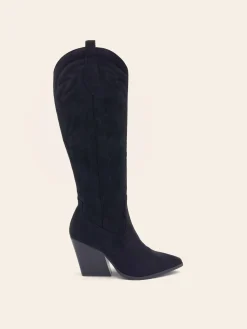 New CASSY Jade - Bottes Santiags A Talon Et Bout Pointu En Suedine Noire Style Cowboy