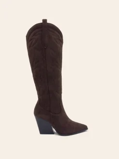 Store CASSY Jade - Bottes Santiags A Talon Et Bout Pointu En Suedine Marron Style Cowboy