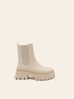 Discount CASSY Jayne - Bottines Chelsea Beiges A Semelle Crantee