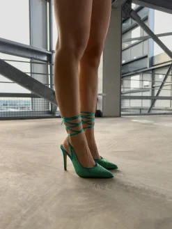 Fashion CASSY Kate - Escarpins Verts A Strass Et Lacets Montants