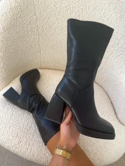 Sale CASSY Kelsie - Bottes Mi-Haute Noires Rigide A Talon Epais