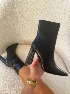 Outlet CASSY Mercy - Bottines Noires Effet Croco Rigide