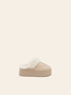 Discount CASSY Molly - Mules Fourrees Basses En Suedine Beige A Semelle Plateforme