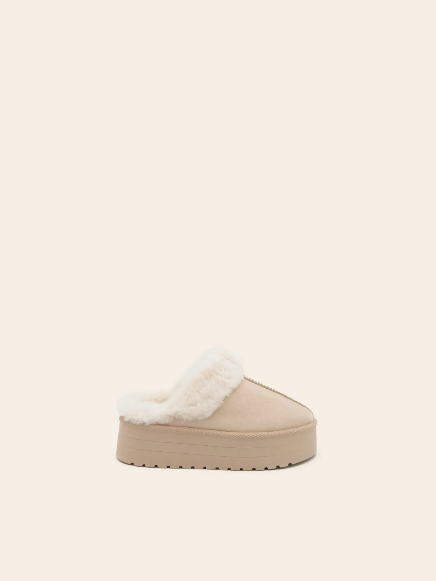 Discount CASSY Molly - Mules Fourrees Basses En Suedine Beige A Semelle Plateforme