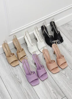 Sale CASSY Mules Lilas A Talon Et Bride Doree Reglable