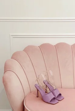 Cheap CASSY Mules Lilas A Talon Et Bride Doree Reglable