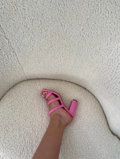 Best Sale CASSY Mules Roses A Triples Bretelles Tressees