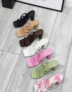 Fashion CASSY Mules Roses A Triples Bretelles Tressees