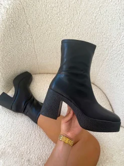 New CASSY Nicky - Bottines Noires Plateformes A Semelle Grainee