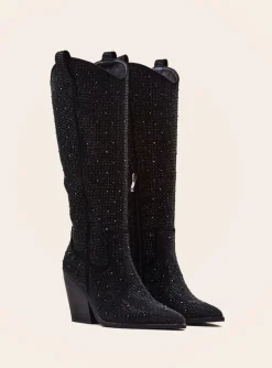 Sale CASSY Romy - Bottes Santiags Noires A Talon Et Bout Pointu A Details Strass
