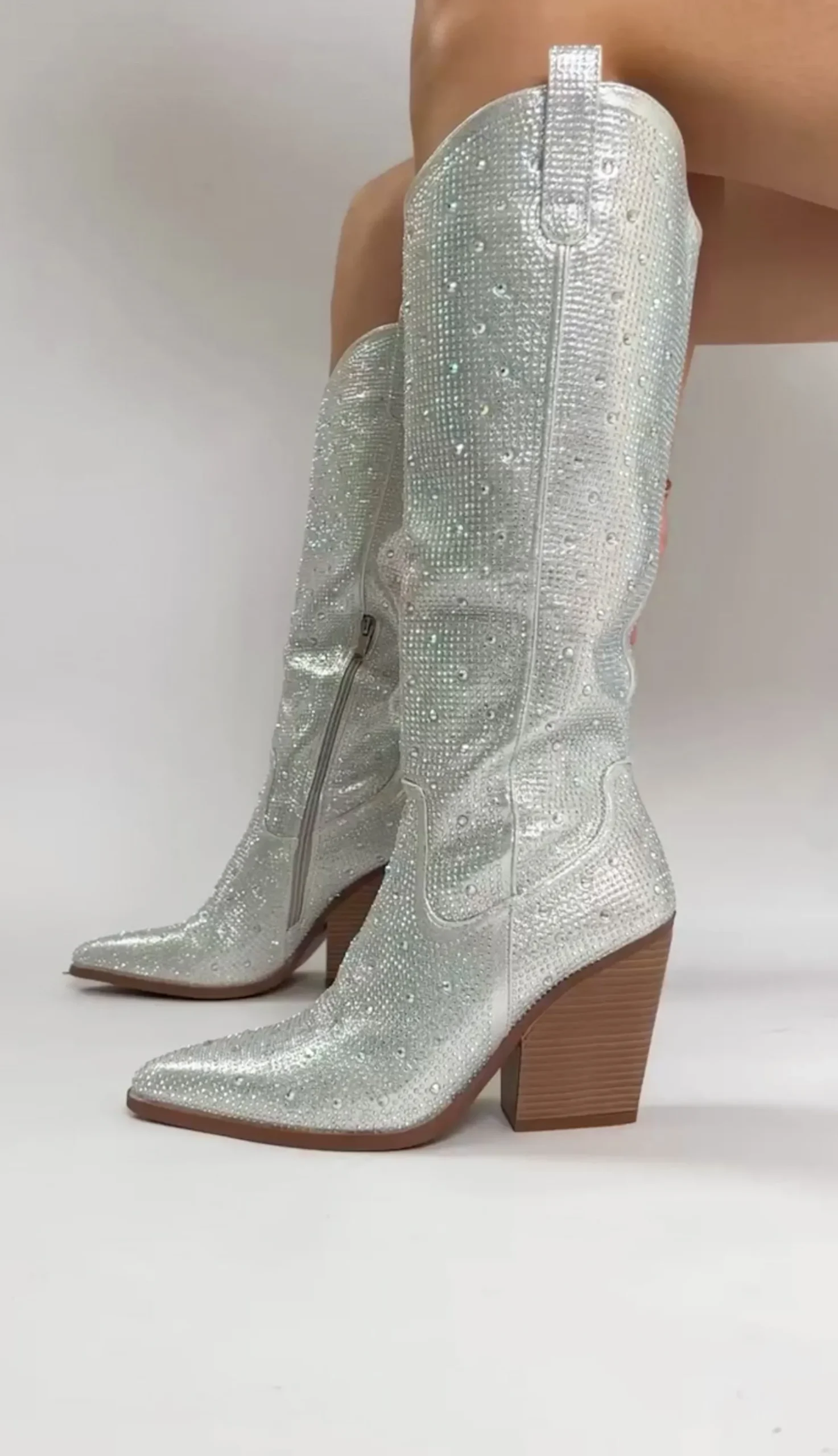 Online CASSY Romy - Bottes Santiags Silver A Talon Et Bout Pointu A Details Strass