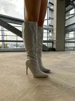 Outlet CASSY Savannah - Bottes Argentees Hauteur Genoux Ornees De Strass