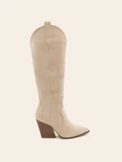 Store CASSY Taylor - Bottes A Talon Et Bout Pointu En Suedine Beige Style Cowboy