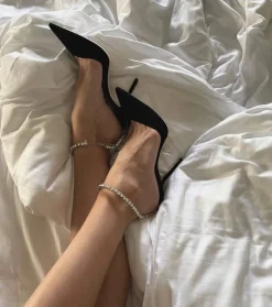 Online CASSY Victoria - Escarpins Noirs A Talon Aiguille Et Bride De Cheville Ornee De Strass